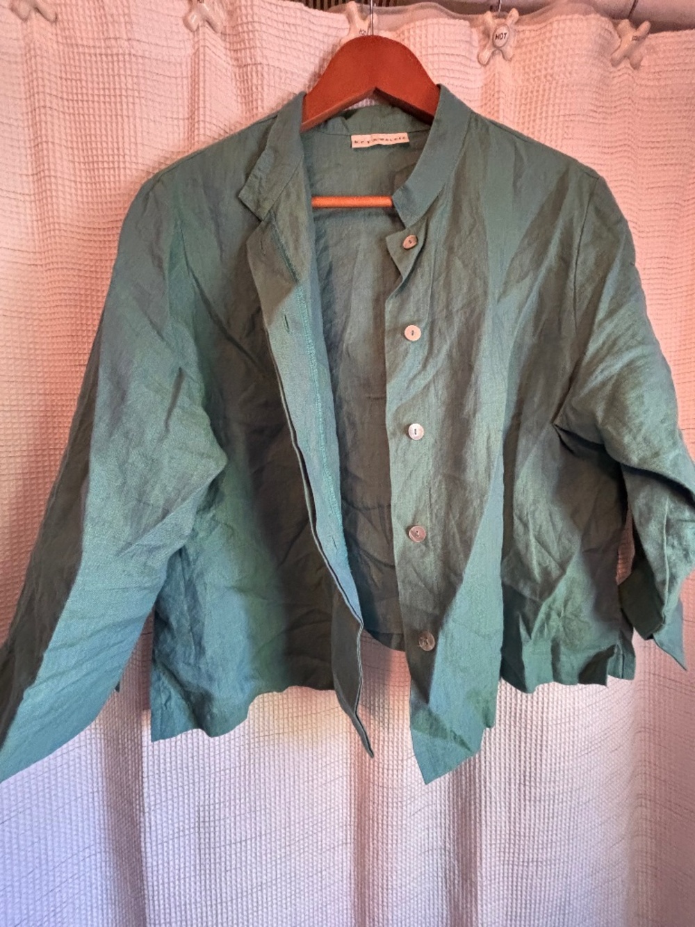 Bryan Walker, teal jacket and pants, L, linen